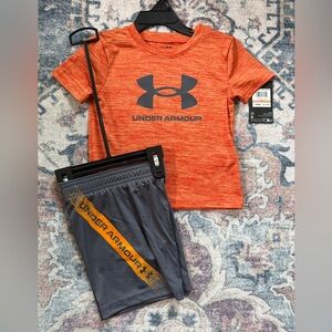 Under Armour toddler boys size 2t Orange Tech Tee & Gray Shorts Set